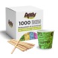 1000 Bicchierini Caffè Cartoncino Biodegradabili + 1000 Palettine Caffè in Legno di Betulla Biodegradabili. Colori Assortiti